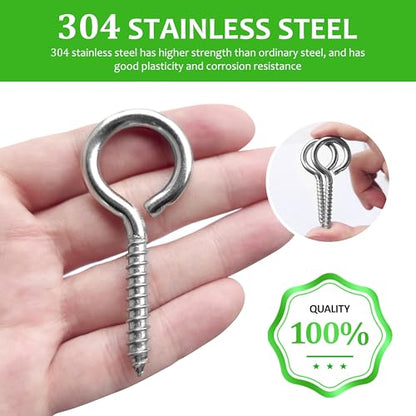 M5 20 Pcs 304 Stainless Steel Screws Eye,2.56 Inch Screw Self Tapping Eye,Load Bearing 200LB, Duty Eye Bolt for Wood Securing Cables Wire,Indoor & Outdoor Use (20, M5 2.56 Inch) - size: M5 2.56 Inch