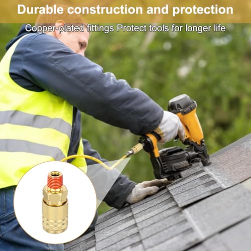 12 Pcs 1/4-Inch Brass Male Industrial Coupler, 1/4 Inch NPT Male Threads Size Industrial Air Hose Quick Connect Adapter Air Compressor Fittings, Compressor Hose Repair Accessories