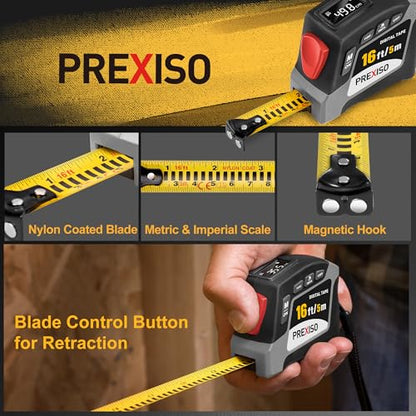 PREXISO 2-in-1 Digital Tape Measure, 16Ft Digital Measuring Tape Auto Lock - color: Grey