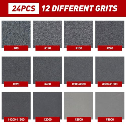 24 PCS Sanding Sponge Block 80-3000 Grit Wet Dry Sandpaper for Wood Metal - color: 80-3000g, size: 24 Pcs