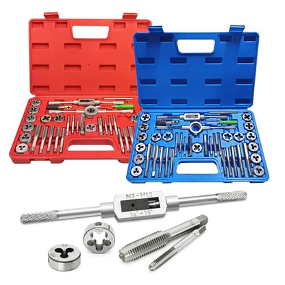 GMTOOLS 80pcs Tap and Die Set, SAE and Metric Tap Die Wrench Set, Metric Standard M3 to M12 Coarse Fine Rethreading Threads Bits for Cutting External and Internal Threads, NC, NF, NPT Repair Tools - style: 80 pcs