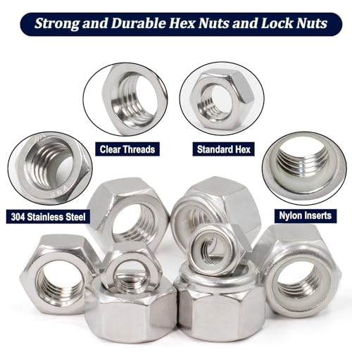 ZQZ 345Pcs SAE Hex Nut & Lock Nuts Assortment Kit (#4-1/2) Hardware Nut Set - size: SAE Hex Nuts & Locknuts Assortment;345 PCS