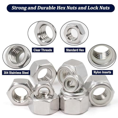 ZQZ 345Pcs SAE Hex Nut & Lock Nuts Assortment Kit (#4-1/2) Hardware Nut Set - size: SAE Hex Nuts & Locknuts Assortment;345 PCS