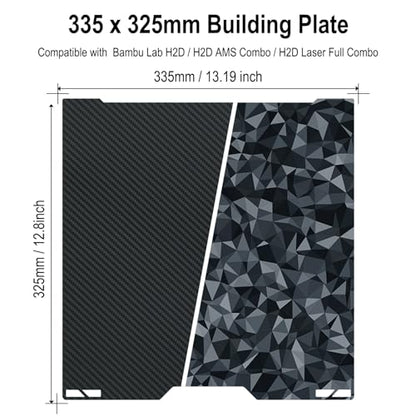 335x325mm PEO + PET Build Plate for Bambu Lab H2C/A2L - size: 335x325mm