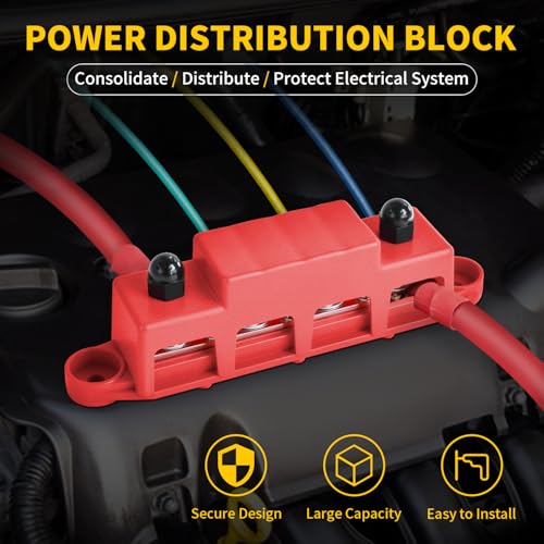 Bus Bar 250A 12V Power Distribution Block 4 x 5/16"(M8) Studs for Automotive Marine Car Audio, 12 Volt Battery Busbar Terminal Block with Waterproof Cover (Pack of 2, Positive & Negative) - size: 5/16"(M8) Studs