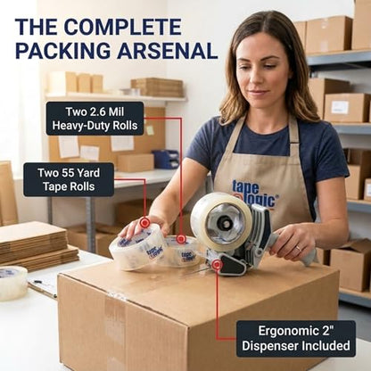 Tape Logic Packing Tape 2-Rolls & Dispenser, 2" x 55 yd 2.6 Mil - Heavy Duty Clear Packaging Tape Roll for Shipping, Moving, Order Fulfillment - size: 2-Rolls +Dispenser