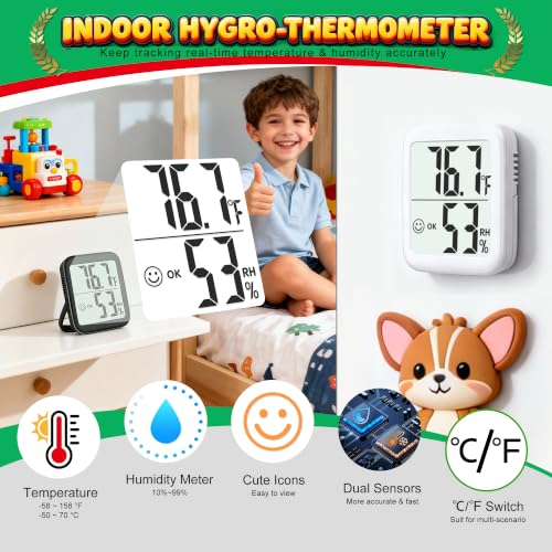Antonki 2 Pack Room Thermometer Indoor Hygrometer - color: 2 Pcs* Black & White