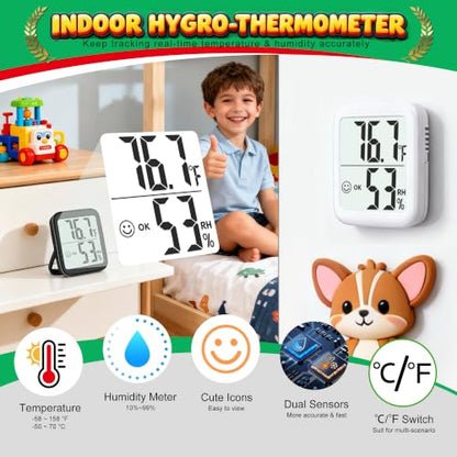 Antonki 2 Pack Room Thermometer Indoor Hygrometer - color: 2 Pcs* Black & White