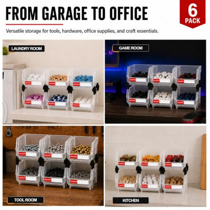 6 Pack Stackable Plastic Parts Bins, 5x4x3 in, Clear - color: Clear-6 Pack, size: 5"x4"x3"