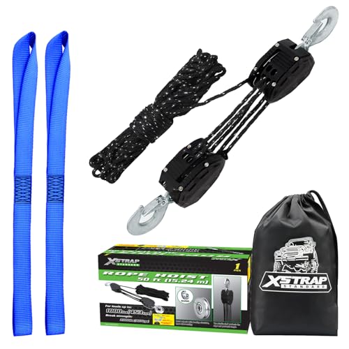 XSTRAP STANDARD 50FT Reflective Rope Hoist 1 Ton 5:1 Block & Tackle w/Loops - color: 50ft Reflective Upgraded