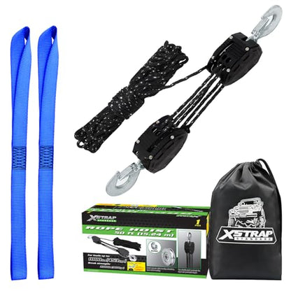 XSTRAP STANDARD 50FT Reflective Rope Hoist 1 Ton 5:1 Block & Tackle w/Loops - color: 50ft Reflective Upgraded