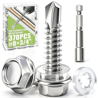 mxuteuk 370PCS #8×3/4" Self Tapping Screws,410 Stainless Steel - size: SV-#8×3/4