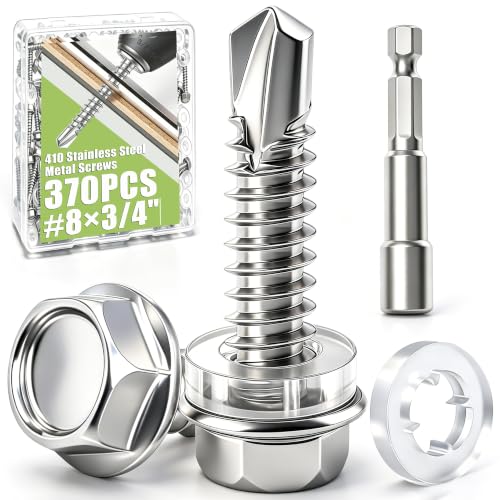 mxuteuk 370PCS #8×3/4" Self Tapping Screws,410 Stainless Steel - size: SV-#8×3/4