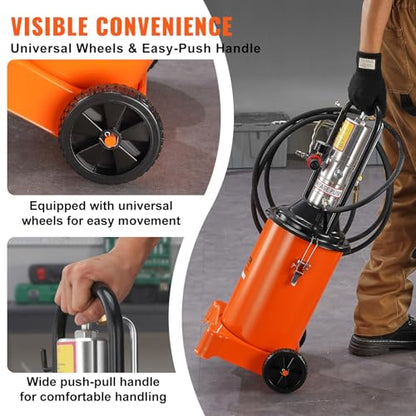 VEVOR Grease Pump, 3 Gallon Air Grease Pump with 13 ft High Pressure Hose and Grease Gun, 12L Pneumatic Grease Pump with Wheels, Portable Lubrication Grease Pump - style: 3 Gallon