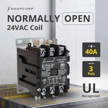 3 Pole 40 Amp AC Contactor, 24V Coil, UL Recognized, HVAC - style: 3 Pole 24V