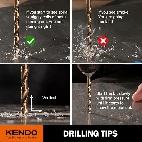 KENDO 5/16 Inch Cobalt Drill Bits (13pcs), M35 High Speed Steel, 135 Degree Tip, Jobber Length Twist Drill Bit Set for Hard Metal, Stainless Steel, Cast Iron, Wood and Plastic, with Storage Case - style: 5/16" (13Pcs)