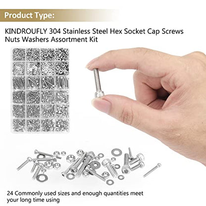 1285 Pieces M2 M2.5 M3 M4 Hex Socket Head Cap Screws Nuts Washers Assortment Kit, 304 Stainless Steel, Fully Machine Thread - size: M2 M2.5 M3 M4, style: Socket Head