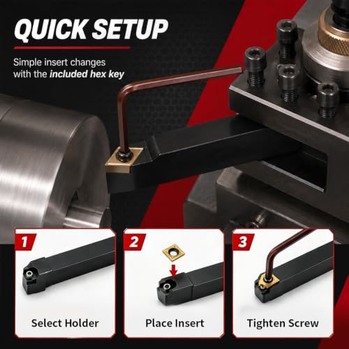 Nakkaa 21Pc Indexable Lathe Turning Tool Kit 1/2" Shank for Turning Boring - size: 7pcs 1/2" 12mm holder+14pcs inserts