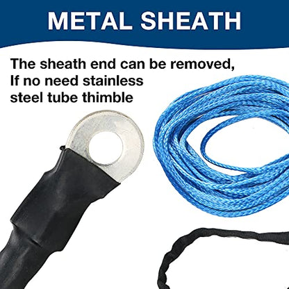 3/16" Synthetic Winch Rope 50 ft 8,500 lb UHMWPE Winch Cable Replacement Kit with Protective Sleeve, Thimble, Compatible with ATV UTV Truck Winches, Blue - color: Blue, size: 3/16 In x 50 Ft Standard