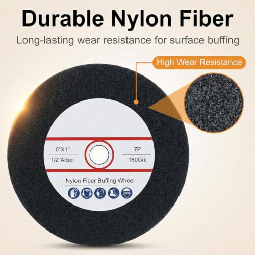6 Inch 180 Grit Nylon Fiber Buffing Wheel with 1/2" Arbor Hole - style: 6" Fiber Buffing Wheel