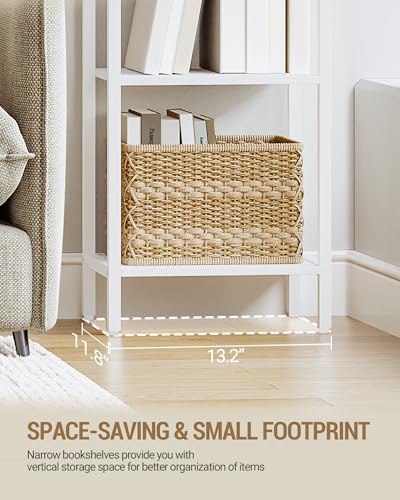 Hzuaneri Bookshelf Narrow Bookcase, Tall Storage Rack with Steel Frame - color: White, size: 11.8 × 13.2 × 71.9 inch