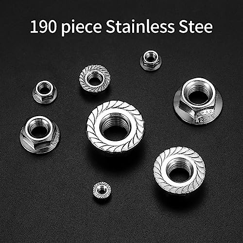 130 Pcs Stainless Steel Serrated Hex Flange Nut Kit - M3 to M12