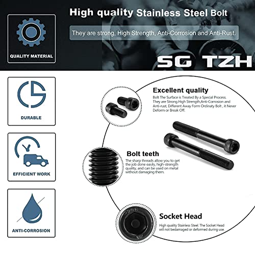 1/4-20 x 5 Socket Head Cap Screws Bolts, 20Pcs 304 Stainless Steel 18-8, Allen Socket Hex Drive, Partially Threaded, Black Oxide by SG TZH(with Hex Spanner) - size: 1/4-20 x 5"