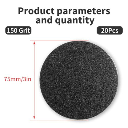 20 Pcs 3 Inch 150 Grits No Hole Hook and Loop Sanding Discs, Silicon Carbide Wet Dry Flocking Sandpaper for Random Orbital Sander, Wood, Car, Metal, Plastic, Paint Polishing - style: 150 Grit