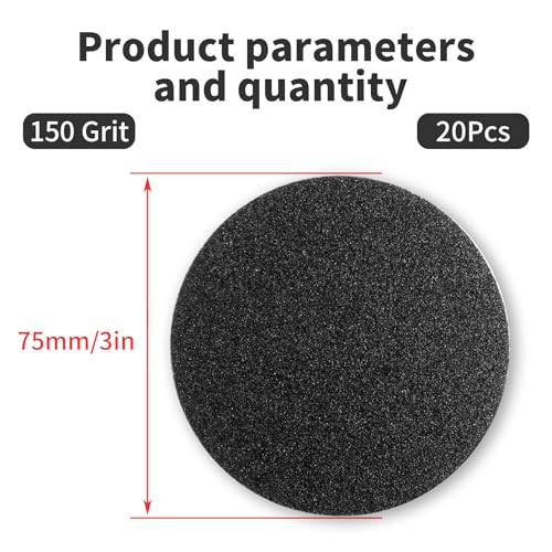 20 Pcs 3 Inch 150 Grits No Hole Hook and Loop Sanding Discs, Silicon Carbide Wet Dry Flocking Sandpaper for Random Orbital Sander, Wood, Car, Metal, Plastic, Paint Polishing - style: 150 Grit