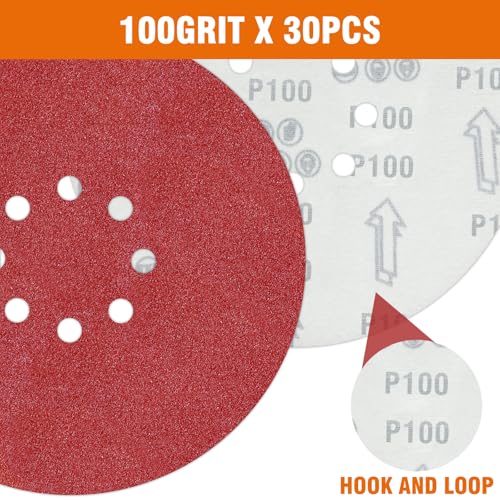 30 PCS 9 Inch Drywall Sanding Discs 100 Grit 8 Hole - color: 8 Hole, size: Grit 100