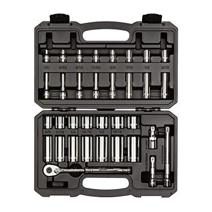 TEKTON 3/8 Inch Drive 6-Point Socket and Ratchet Set, 34-Piece (1/4-1 in.) | SKT15101 - size: 34-Piece (1/4-1 Inch)