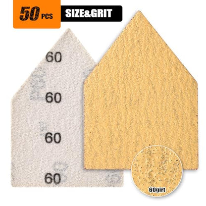 POLIWELL Triangle Sanding Sheets 50PCS 90x65mm Hook & Loop - style: 60 Girt