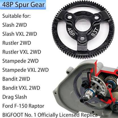 83T 48P Hardened Steel Spur Gear for Traxxas Slash Stampede Rustler 2WD - size: 48P-Spur Gear-83T