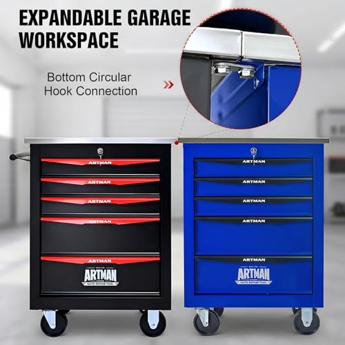 Rolling Tool Chest,Stainless Steel Worktop,Blue,5‑Drawer - color: Blue, size: 5-Drawers