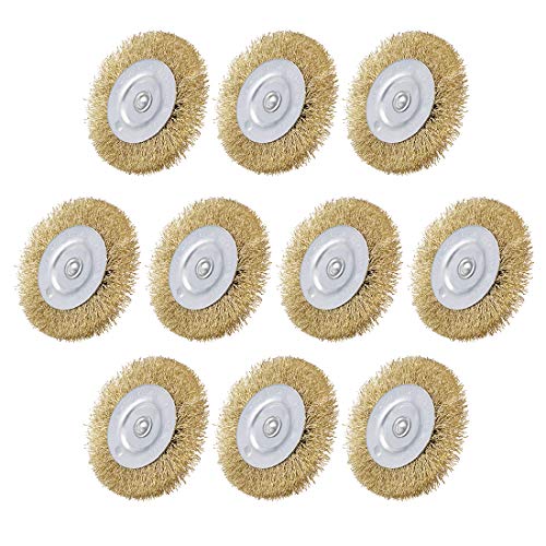 uxcell 3-Inch Wire Wheel Brush Bench Copper Plated Crimped Steel 1/4-Inch Shank 10 Pcs - size: 3 Inch