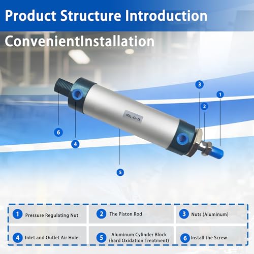 CG WEITENG Pneumatic Mini Pneumatic Cylinder MAL Single Rod Aluminum Double Acting Pneumatic Cylinder 40mm Bore 75mm Stroke(MAL40x75) - color: MAL-40 mm, size: 75 mm