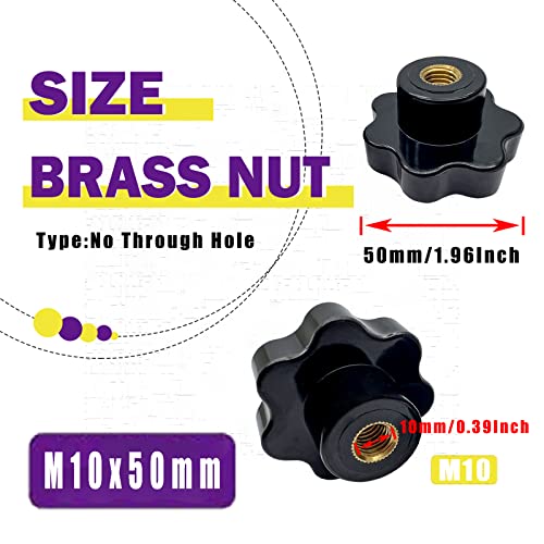 4Pcs Star Knob M10 Female Thread Nuts 50mm Head Dia,Plastic Knurled Thread Clamping Star Knob Handle(No Through Hole M10X50mm) - size: M10x50mm