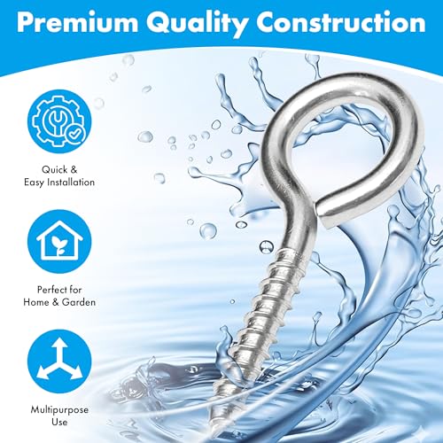 Harrier Hardware Stainless Steel Screw Eyes, 3/8 x 4-7/8-Inch, Heavy Duty Eye Bolts, 250lb Safe Working Load, Rust Resistant, 3-Pack