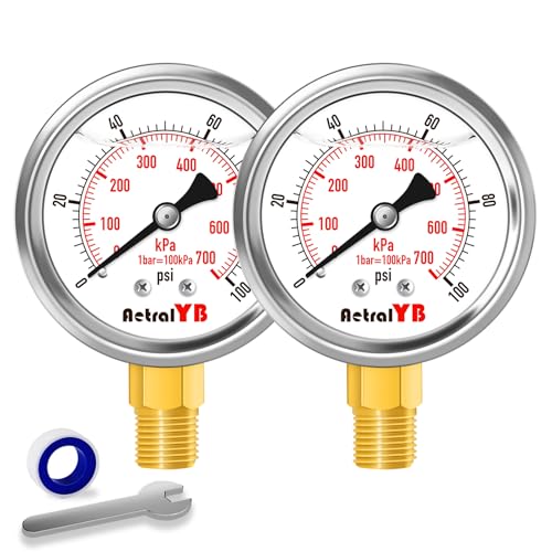 2 Inch Dial Pressure Gauge, 100Psi, Bottom Mount, 2 Pack