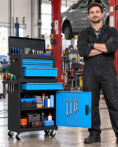 Winado 4-Drawer Rolling Tool Chest, 2-in-1 Storage Toolbox, Blue & Black - color: Blue & Black