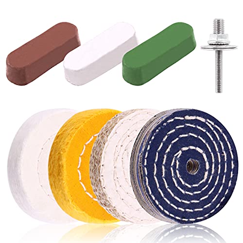 Keadic 8 Pcs 3 Inches Buffing Polishing Wheel Kit 3 pcs Polish Compound, Soft/Fine/Medium/Coarse/Rough Buffer Wheels with 3/8" Arbor Hole Arbor Hole for Bench Grinder - size: 3'' Buffering wheel Kit