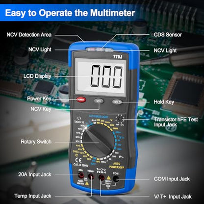 1000V Megohmmeter 0.1MΩ-20GΩ Insulation Resistance Tester and 2000 Counts Digital Multimeter AC/DC Voltage Tester with Auto-Range, Backlight LCD, Data Hold for Household Electrical Maintain