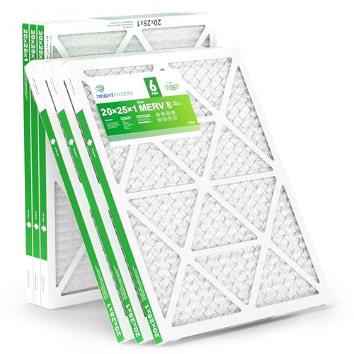 TRIGHTFILTERS 20x25x1 Air Filter 6 Pack, Durable MERV 8 Pleated Home HVAC AC Furnace Filters, Lightweight Compact Air Conditioner Filter Replacement - size: 20x25x1-6pack