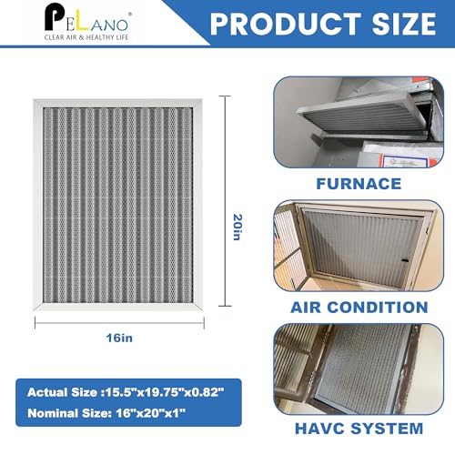16x20x1 Reusable Air Filter, Electrostatic HVAC Air Filter, Lasts a Lifetime, Washable, Enjoy Fresher Air in Home and Office, MERV 8 (Actual Size:15.5x19.75x0.82 Inch) - size: 20" x 16" x 1"