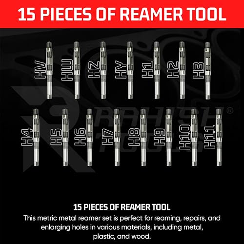 Adjustable Hand Reamer HV-H11 for Metal & Wood Repairs, 1/4" to 1-1/16" - size: HV to H11 - 15Pcs