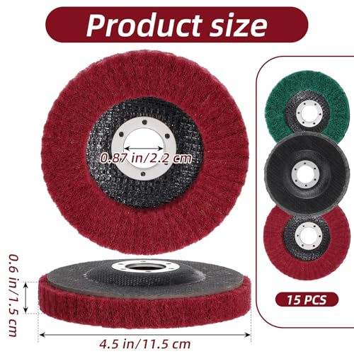 Sibba 15 Pcs 4 1/2 Inch Scour Flap Disc 180# 320# 800# Grit Coarse Polishing Grinding Wheel Angle Grinder Attachment for Metal Stainless Steel, Scouring Pads Scuff Sanding Discs Paint Rust Remover