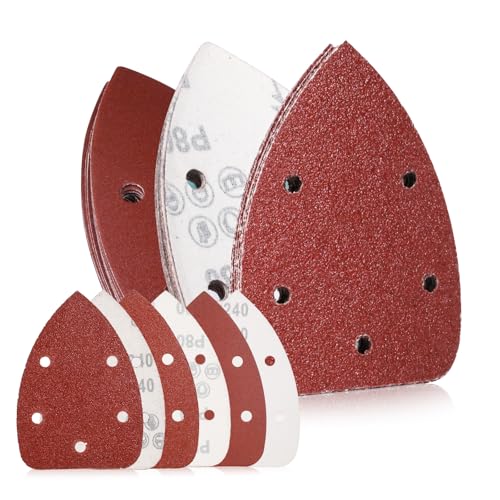 30Pcs Mouse Detail Sander Sandpaper, Premium 40 80 240 Grits Sanding Paper Assorted Sanding Pads, 5-Hole Hook-and-Loop Replacement Pads for Detail Orbital Sanders