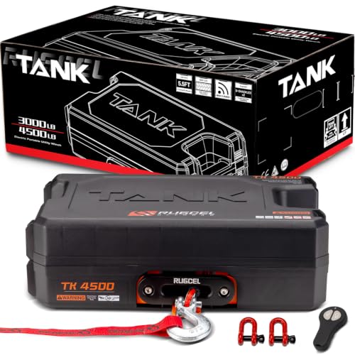 RUGCEL WINCH Portable Winch 12V DC Electric Utility winch,4500lb/2041kg Single Line Pull with Steel Mounting Plate, Integrated Hawse Fairlead and Synthetic Rope,Infrared remote control,atv utv winch - color: TK4500