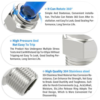 TAILONZ 304 Stainless Steel 1/4" x 3/8" NPT Push to Connect Straight 5Pcs - size: 1/4''OD 3/8''NPT