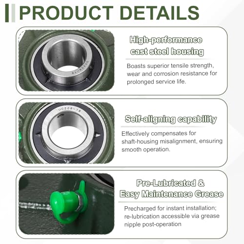 uxcell UCF206-18 Pillow Block Bearings,1-1/8 inch Bore(ABEC3) - size: UCF206-18 (1-1/8 inch)